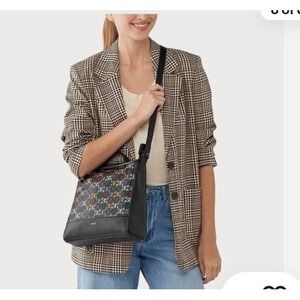Fossil Elina Convertible Small Backpack black multicolor logo‎ print.